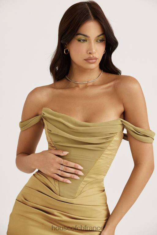 House of CB robe midi corset en satin olive natalya N888H459 vêtements