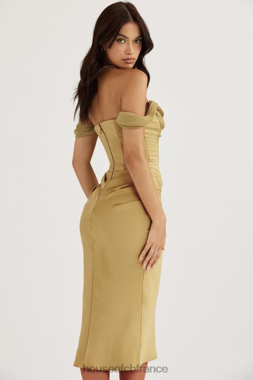 House of CB robe midi corset en satin olive natalya N888H459 vêtements