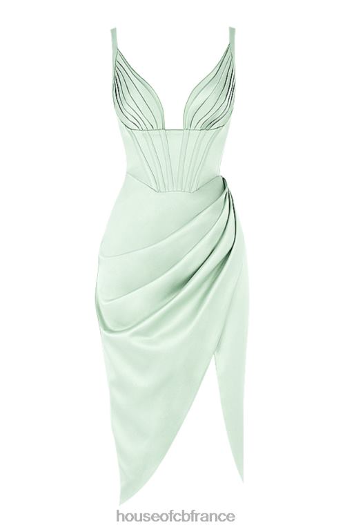 House of CB robe midi corset en satin pistache faye N888H563 vêtements