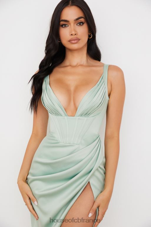 House of CB robe midi corset en satin pistache faye N888H563 vêtements