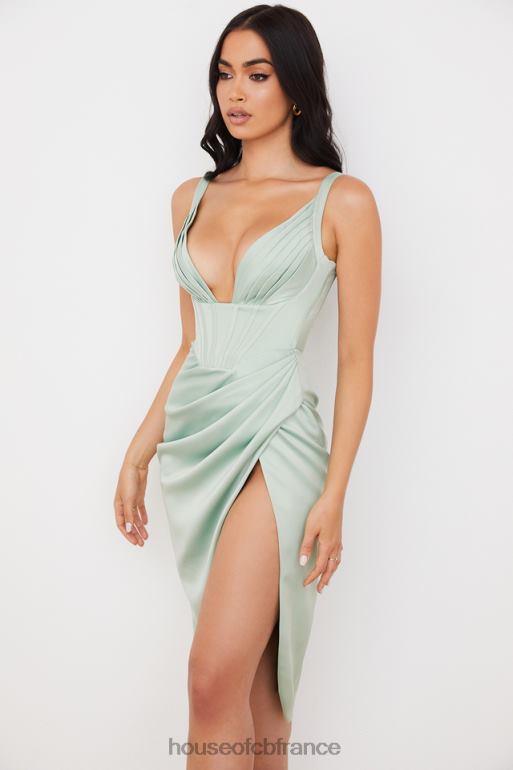 House of CB robe midi corset en satin pistache faye N888H563 vêtements