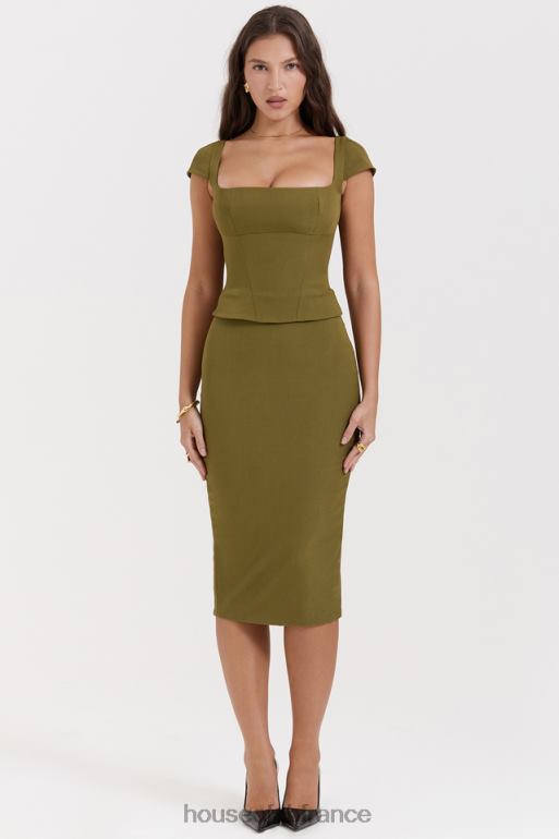 House of CB robe midi corset olive layana N888H163 vêtements