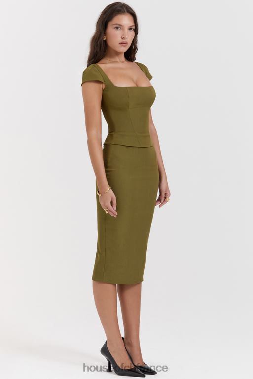House of CB robe midi corset olive layana N888H163 vêtements
