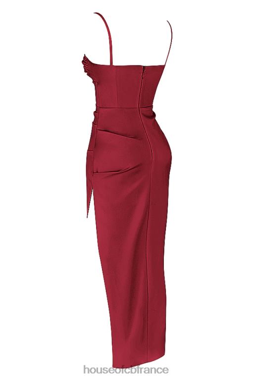 House of CB robe midi corset plissée en satin bordeaux flora N888H515 vêtements