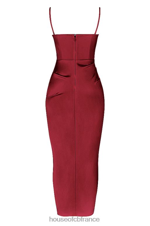 House of CB robe midi corset plissée en satin bordeaux flora N888H515 vêtements