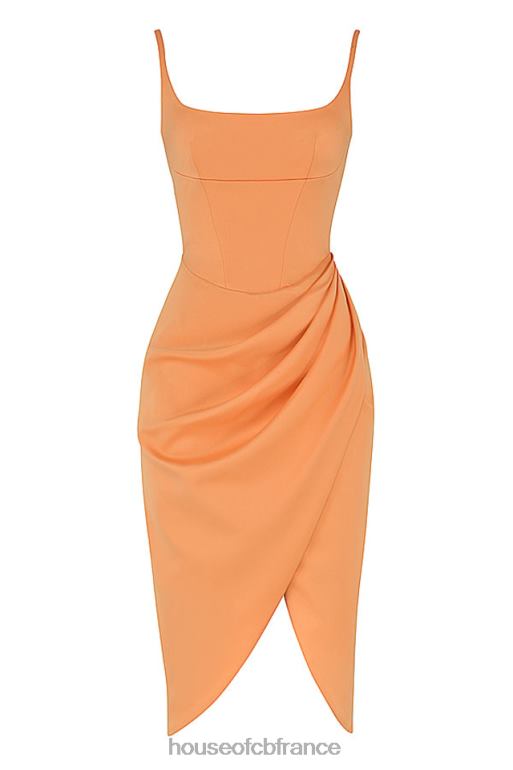 House of CB robe midi corset plissée en satin mandarine bianca N888H479 vêtements