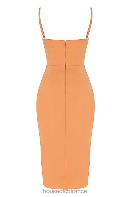 House of CB robe midi corset plissée en satin mandarine bianca N888H479 vêtements