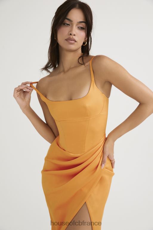 House of CB robe midi corset plissée en satin mandarine bianca N888H479 vêtements