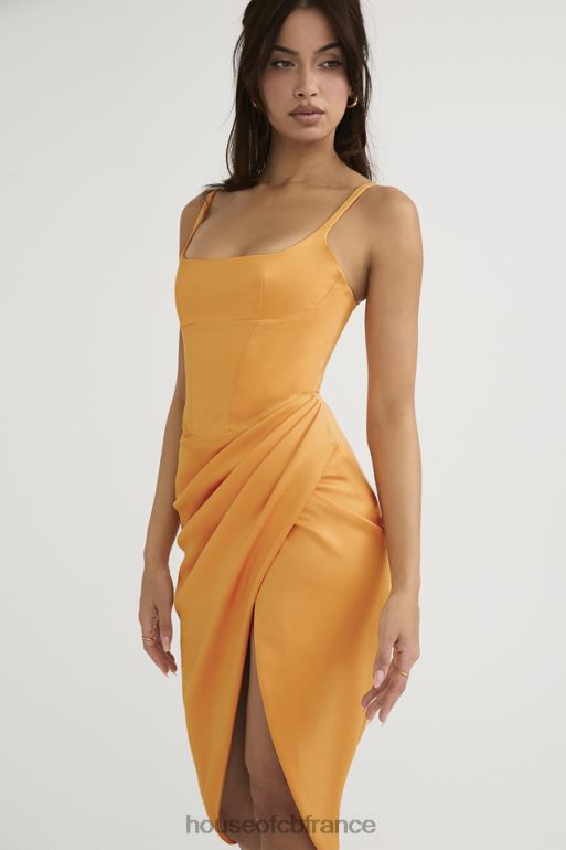 House of CB robe midi corset plissée en satin mandarine bianca N888H479 vêtements