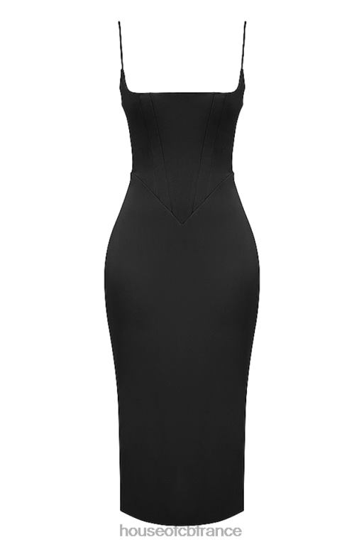 House of CB robe midi corset pointue en satin noir anais N888H489 vêtements