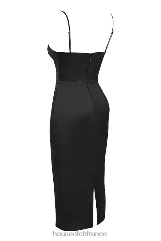 House of CB robe midi corset pointue en satin noir anais N888H489 vêtements