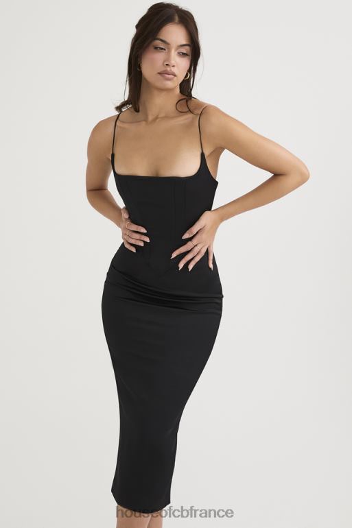 House of CB robe midi corset pointue en satin noir anais N888H489 vêtements