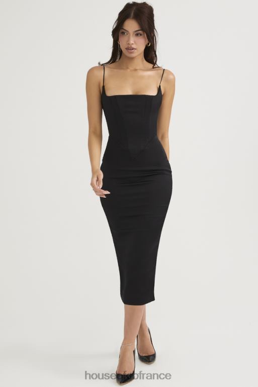 House of CB robe midi corset pointue en satin noir anais N888H489 vêtements