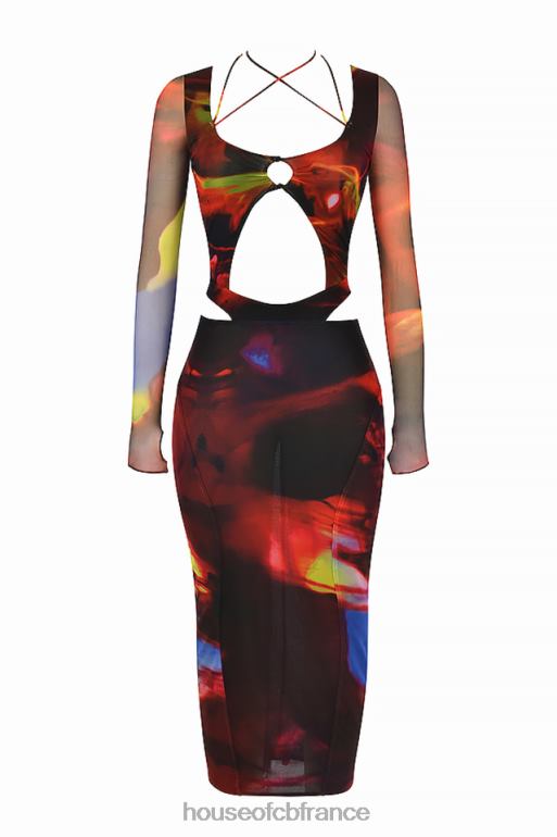 House of CB robe midi à découpes imprimée marina N888H532 vêtements