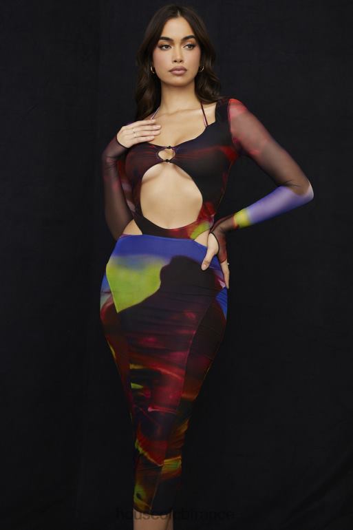 House of CB robe midi à découpes imprimée marina N888H532 vêtements