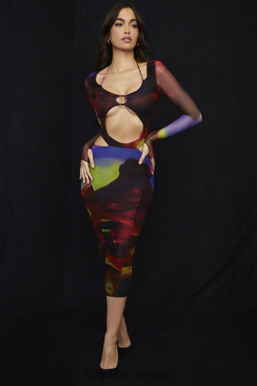 House of CB robe midi à découpes imprimée marina N888H532 vêtements