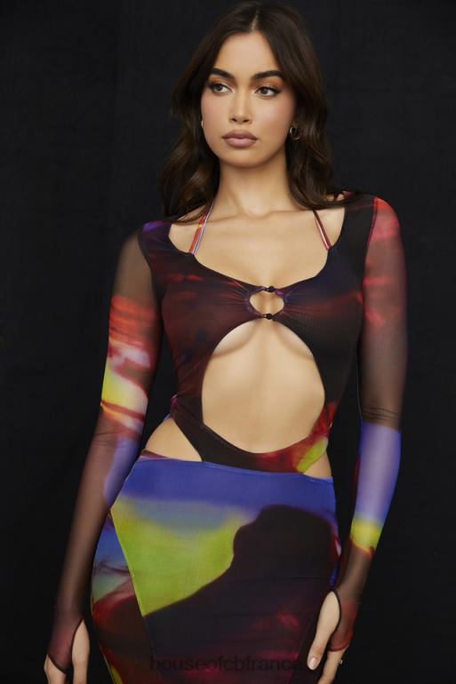 House of CB robe midi à découpes imprimée marina N888H532 vêtements