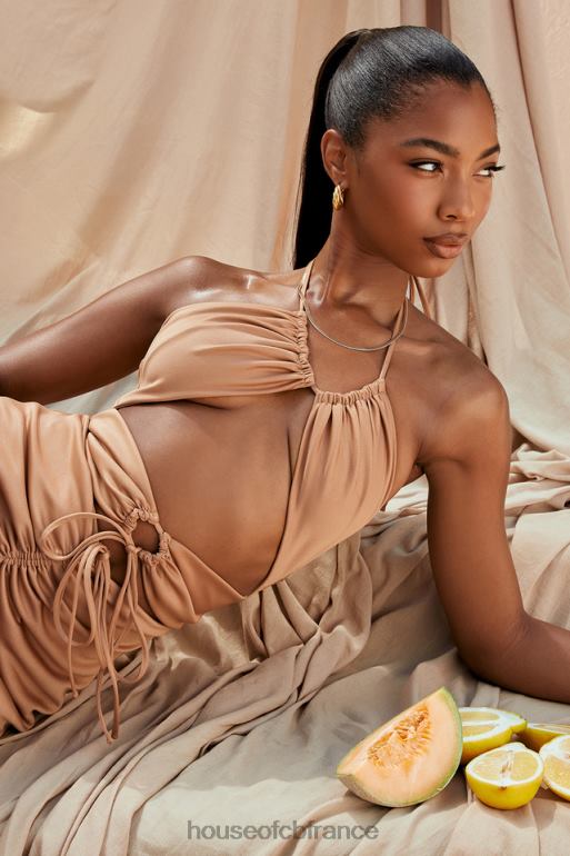 House of CB robe midi à découpes kasia caramel N888H545 vêtements