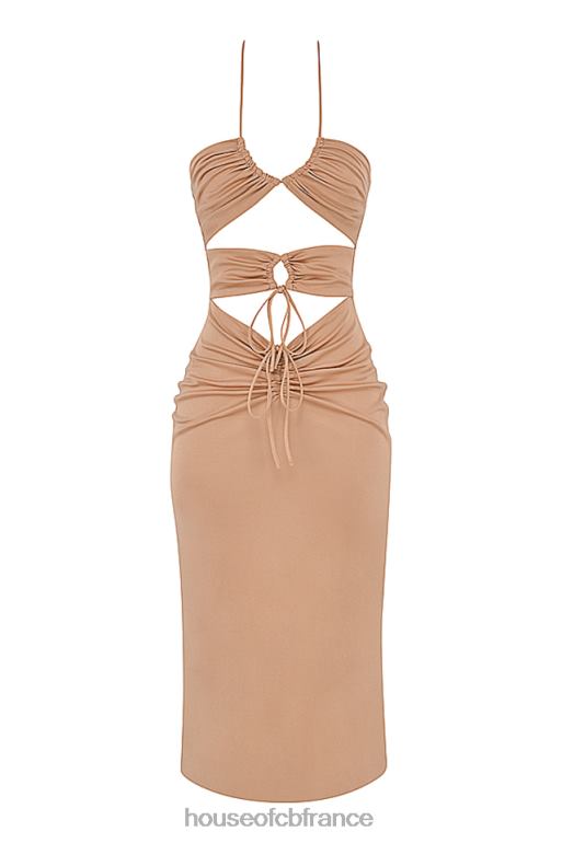 House of CB robe midi à découpes kasia caramel N888H545 vêtements