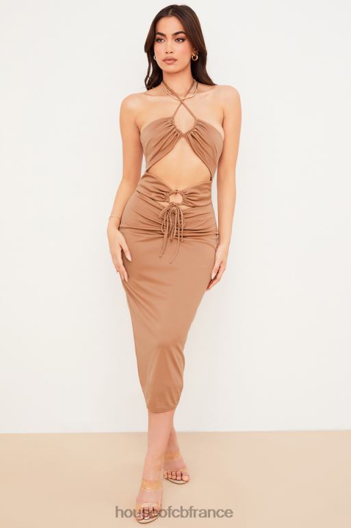 House of CB robe midi à découpes kasia caramel N888H545 vêtements