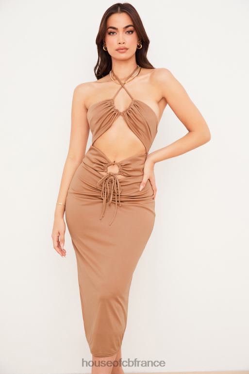House of CB robe midi à découpes kasia caramel N888H545 vêtements