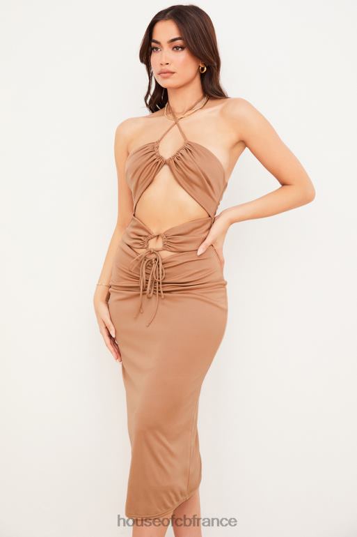 House of CB robe midi à découpes kasia caramel N888H545 vêtements