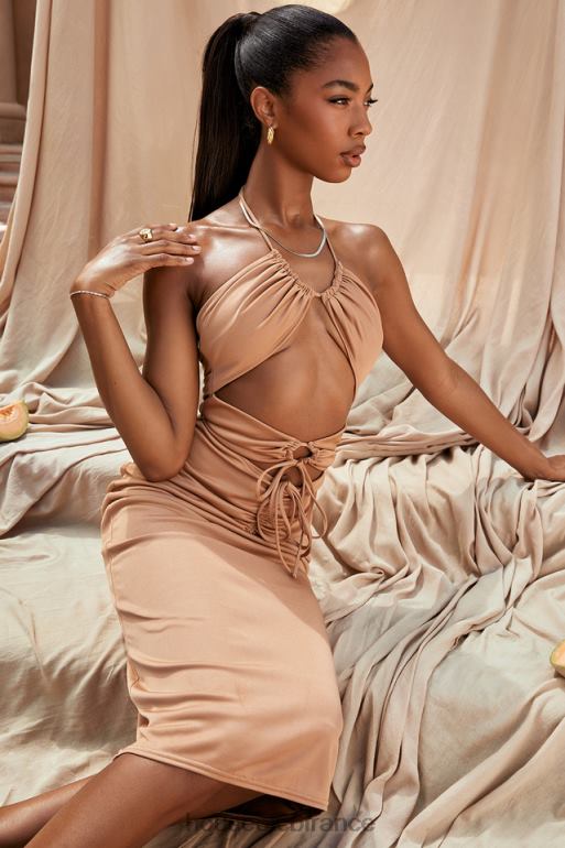 House of CB robe midi à découpes kasia caramel N888H545 vêtements