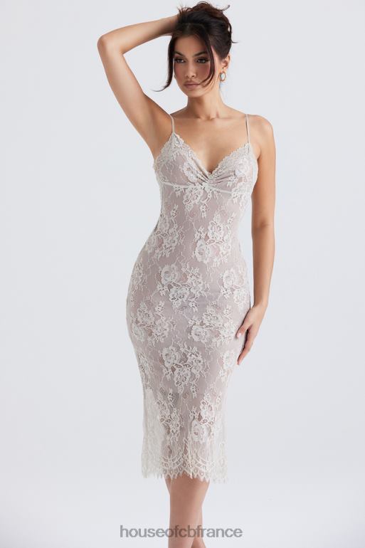 House of CB robe midi en dentelle ivoire antique Serelle N888H345 vêtements