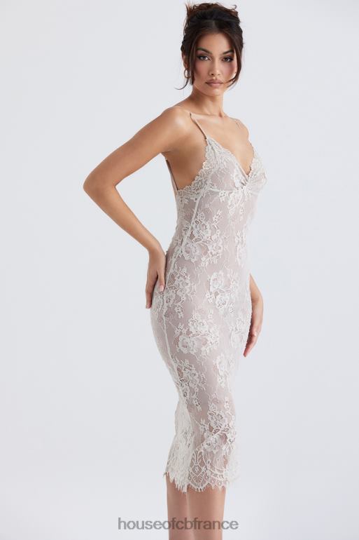 House of CB robe midi en dentelle ivoire antique Serelle N888H345 vêtements