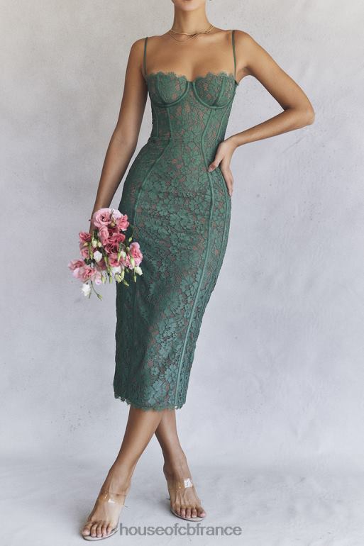 House of CB robe midi en dentelle joelle forest N888H383 vêtements