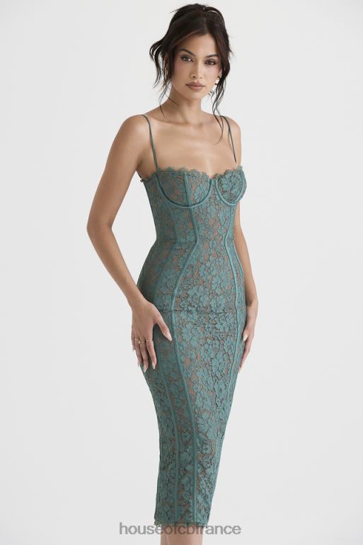 House of CB robe midi en dentelle joelle forest N888H383 vêtements