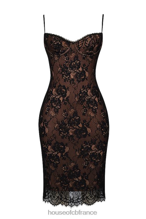 House of CB robe midi en dentelle noire Escala N888H125 vêtements