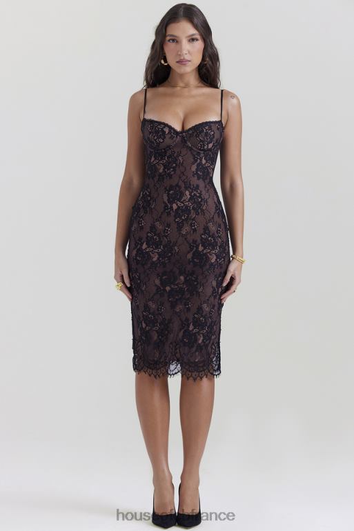 House of CB robe midi en dentelle noire Escala N888H125 vêtements