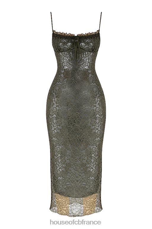 House of CB robe midi en dentelle olive isla N888H370 vêtements