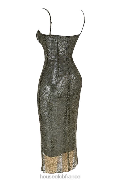 House of CB robe midi en dentelle olive isla N888H370 vêtements