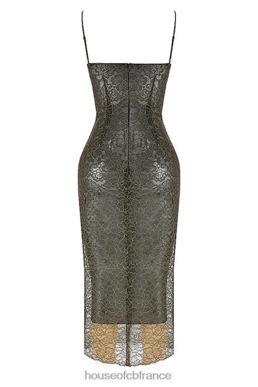 House of CB robe midi en dentelle olive isla N888H370 vêtements