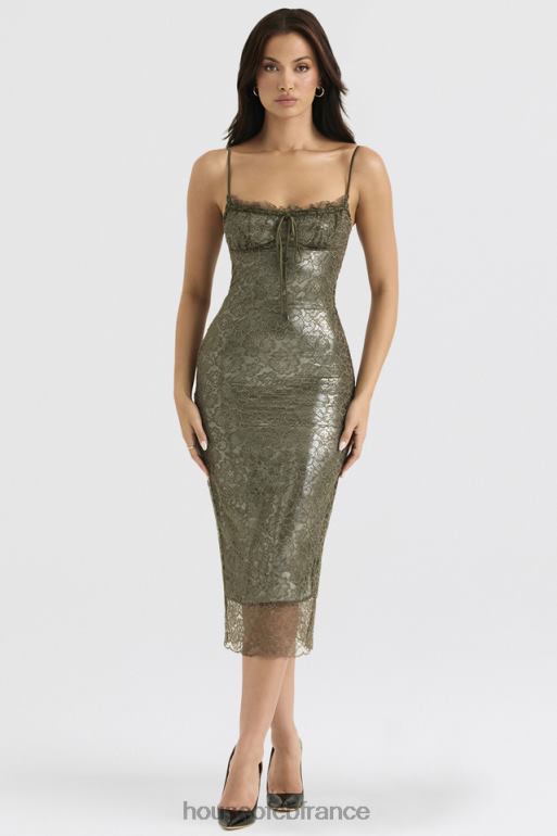 House of CB robe midi en dentelle olive isla N888H370 vêtements
