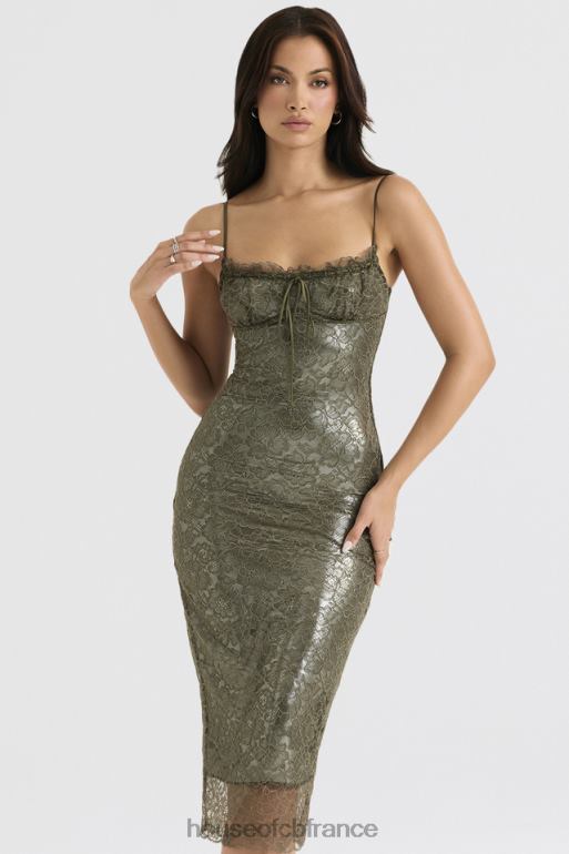 House of CB robe midi en dentelle olive isla N888H370 vêtements