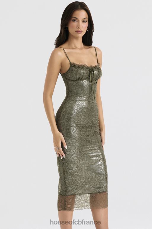 House of CB robe midi en dentelle olive isla N888H370 vêtements