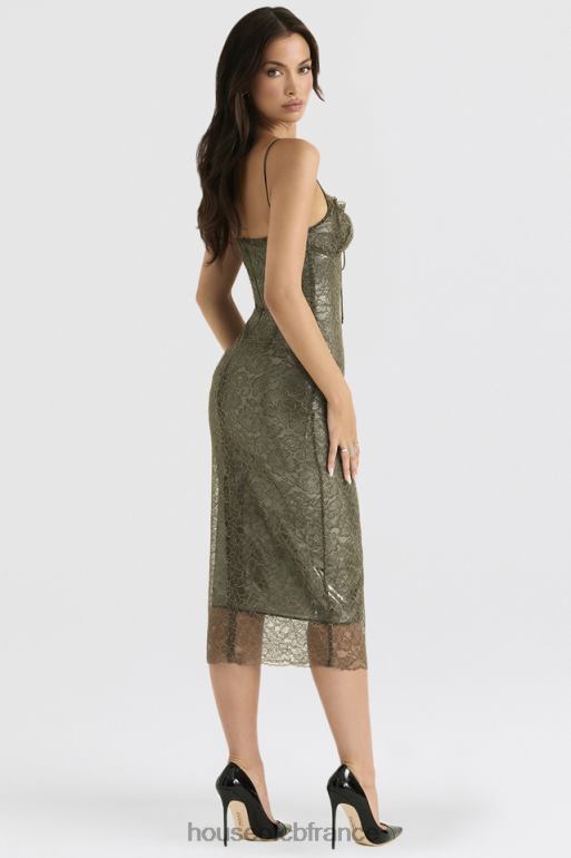 House of CB robe midi en dentelle olive isla N888H370 vêtements