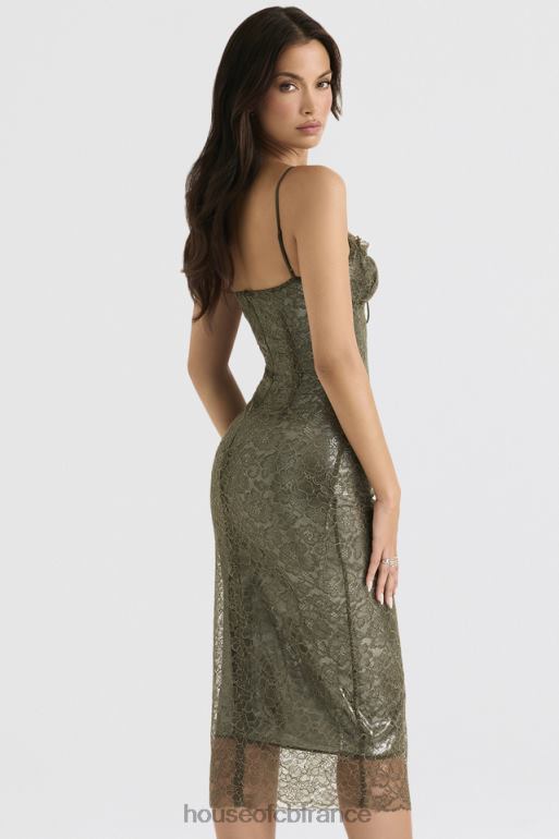 House of CB robe midi en dentelle olive isla N888H370 vêtements
