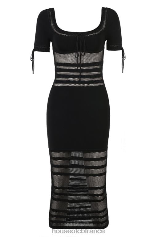House of CB robe midi en maille ajourée noire lilla N888H362 vêtements