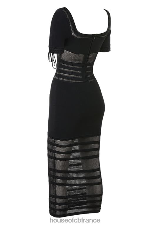 House of CB robe midi en maille ajourée noire lilla N888H362 vêtements