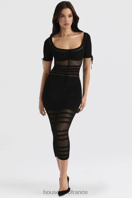 House of CB robe midi en maille ajourée noire lilla N888H362 vêtements