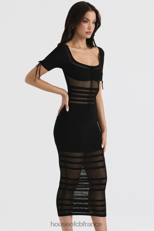 House of CB robe midi en maille ajourée noire lilla N888H362 vêtements