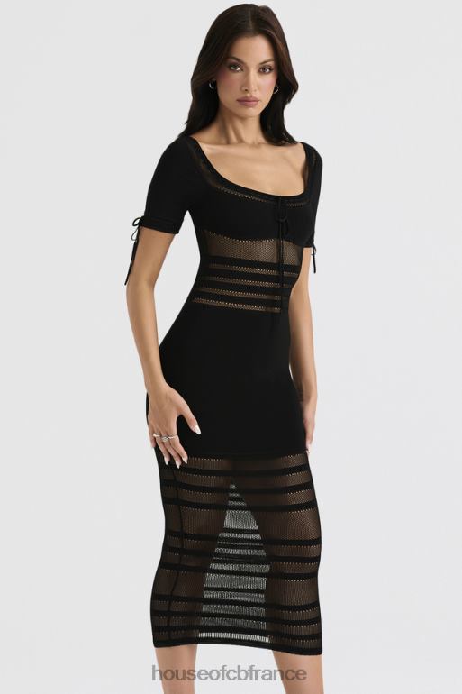 House of CB robe midi en maille ajourée noire lilla N888H362 vêtements