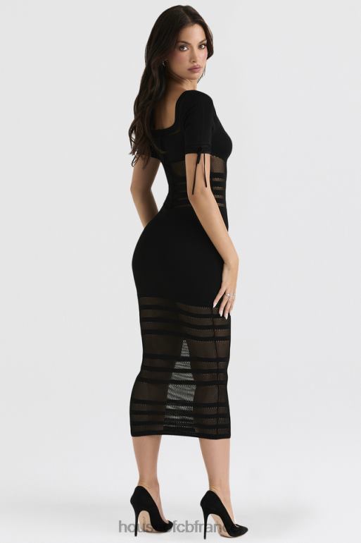 House of CB robe midi en maille ajourée noire lilla N888H362 vêtements