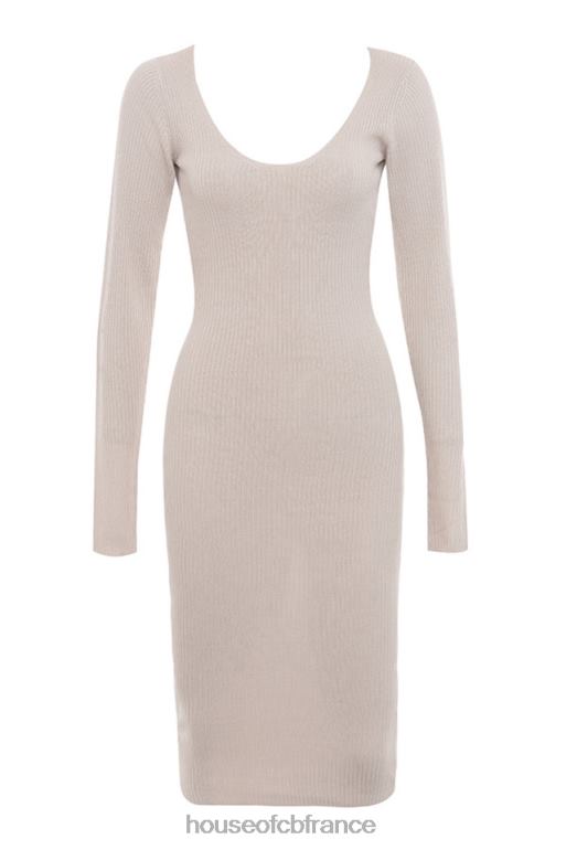 House of CB robe midi en maille côtelée taupe adeline N888H584 vêtements