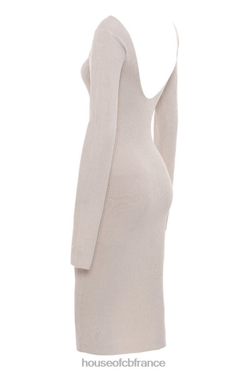 House of CB robe midi en maille côtelée taupe adeline N888H584 vêtements