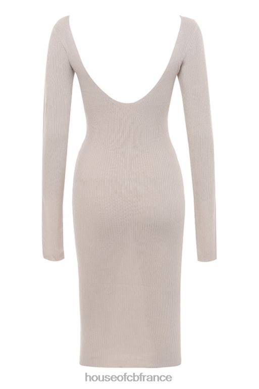 House of CB robe midi en maille côtelée taupe adeline N888H584 vêtements